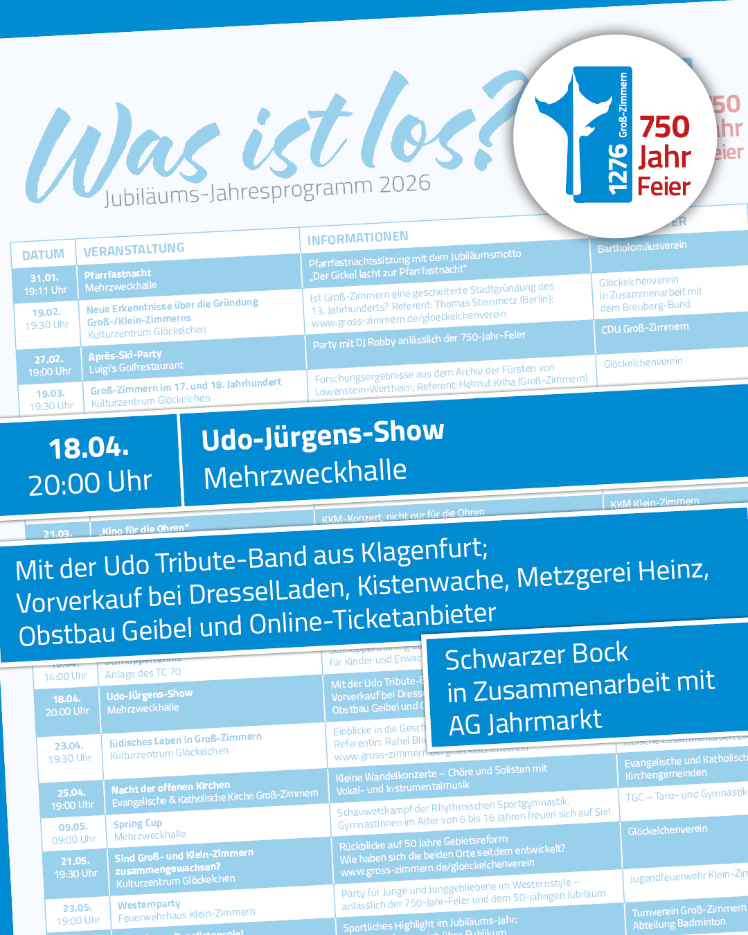 Jubiläums-Jahresprogramm Udo-Jürgens-Show Es ist ein Ausschnitt der Vorderseite des Programmflyers zu sehen