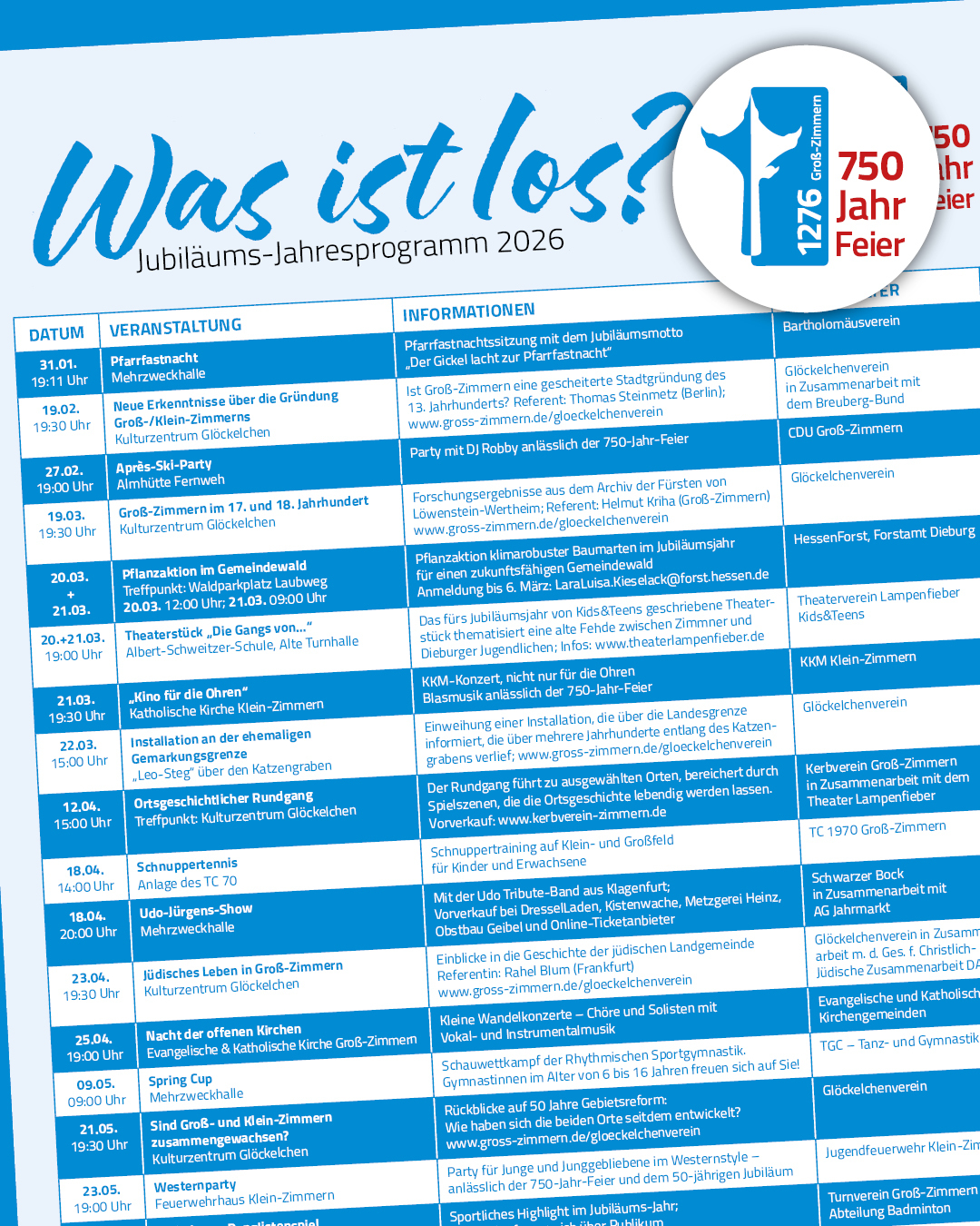 Jubiläums-Jahresprogramm Es ist ein Ausschnitt der Vorderseite des Programmflyers zu sehen