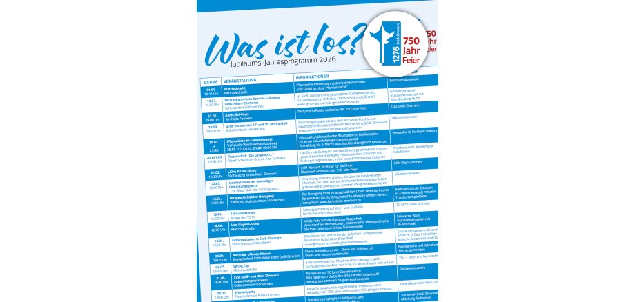 Jubiläums-Jahresprogramm Es ist ein Ausschnitt der Vorderseite des Programmflyers zu sehen