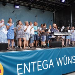 Auf dem Bild sieht man den Abschlusssingen der Chöre auf die Bühne