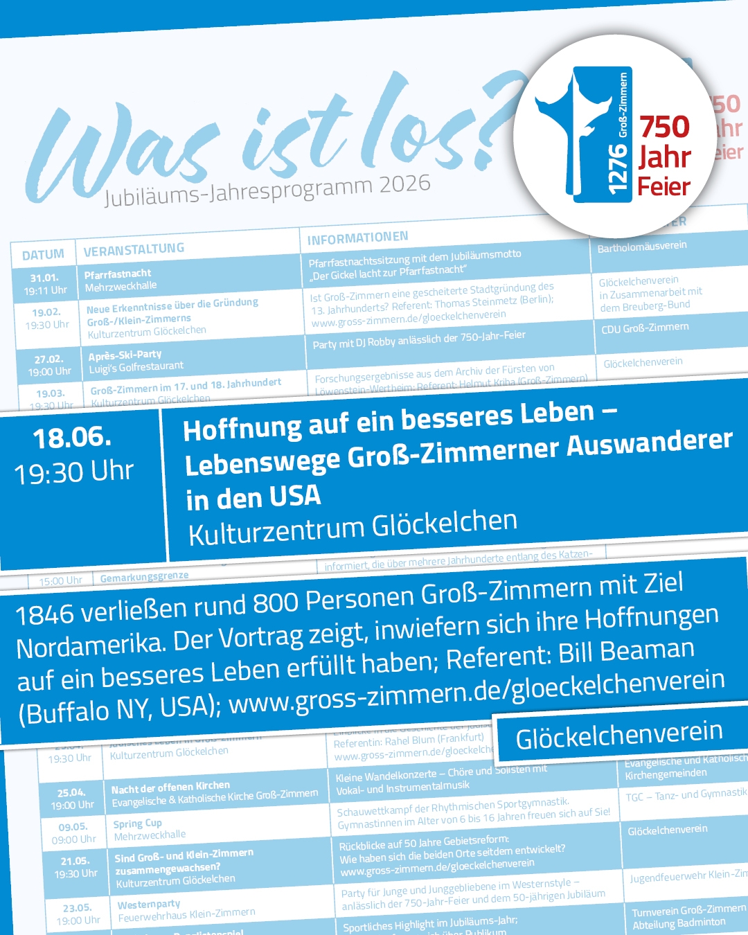 750-Jahr-Feier - Historischer Vortrag Grafik mit Daten der Veranstaltung