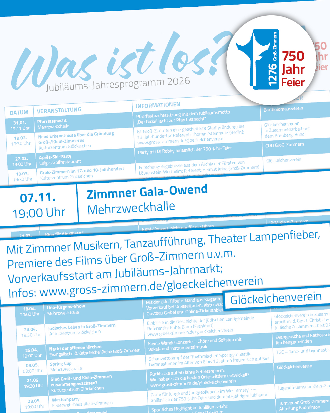 Jubiläums-Jahresprogramm Zimmner Gala-Owend Es ist ein Ausschnitt der Vorderseite des Programmflyers zu sehen
