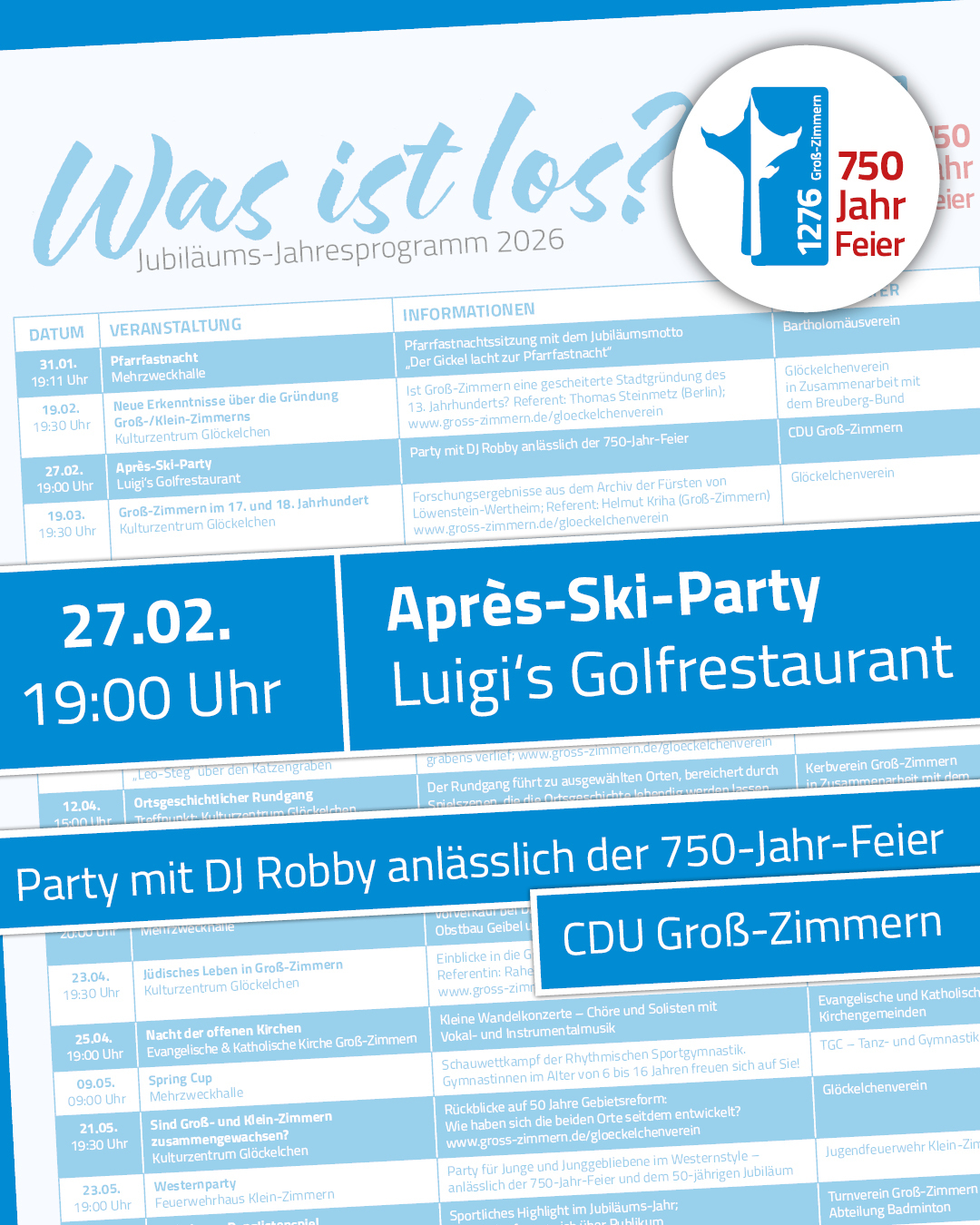 Apres-Ski-Party Zu sehen ist das Plakat mit dem Termin der Party
