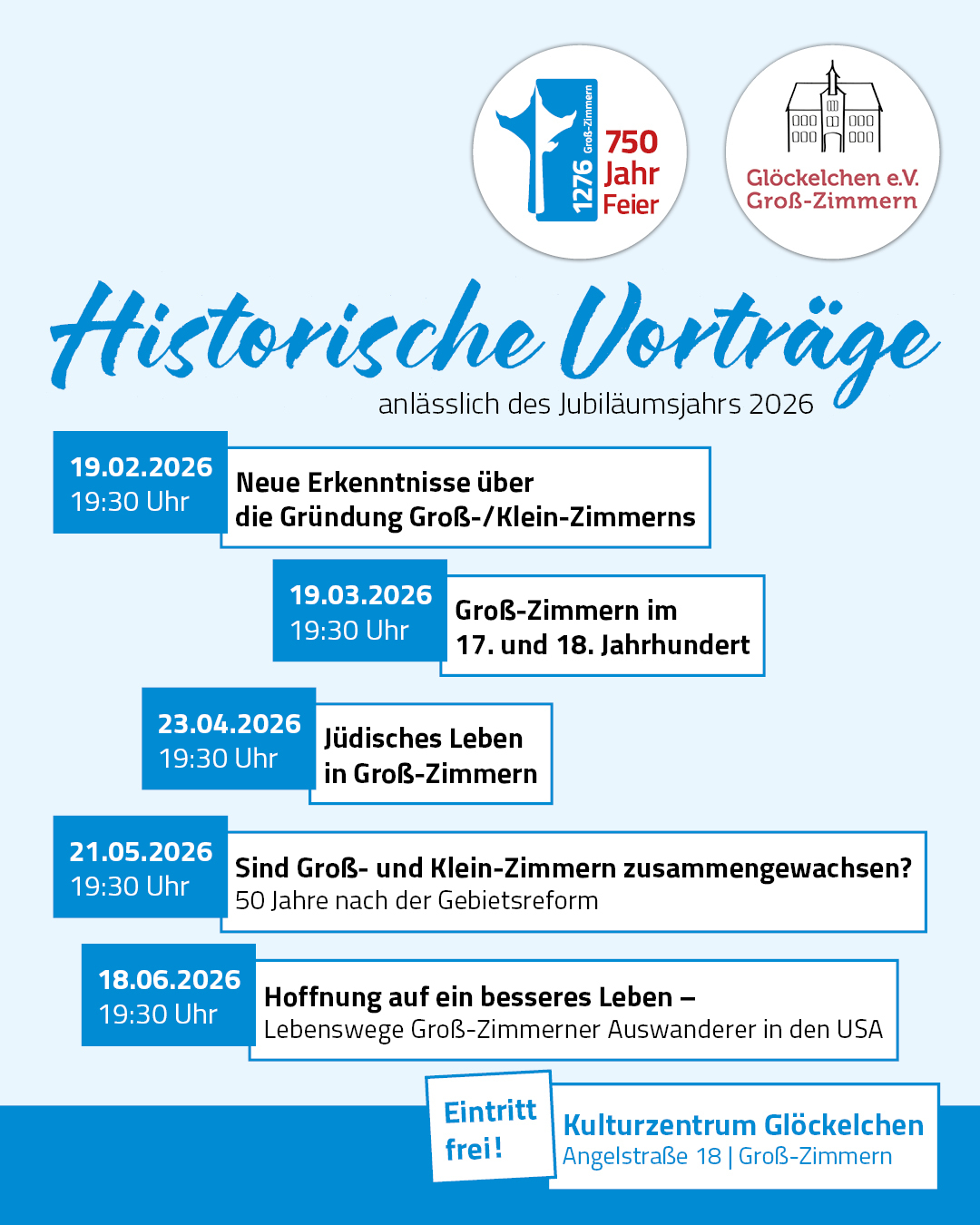 Vorträge im Jubiläumsjahr Zu sehen ist das Plakat mit den Terminen