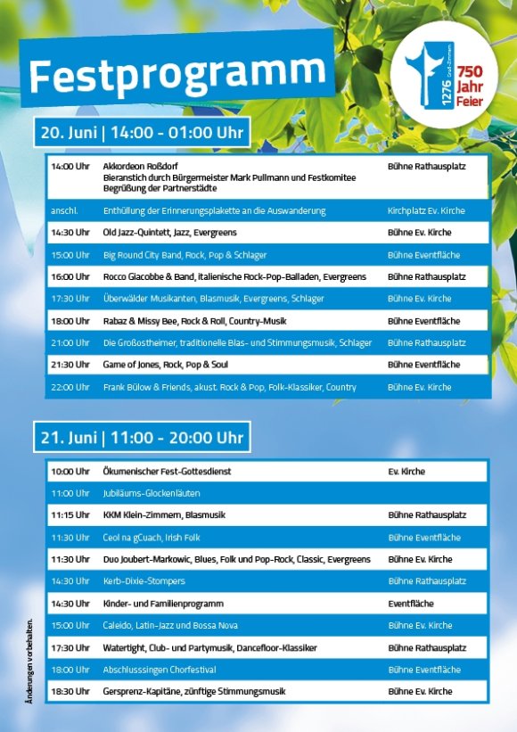 Auf dem Bild sieht man das Fest-Plan zum Jubiläums-Jahrmarkt