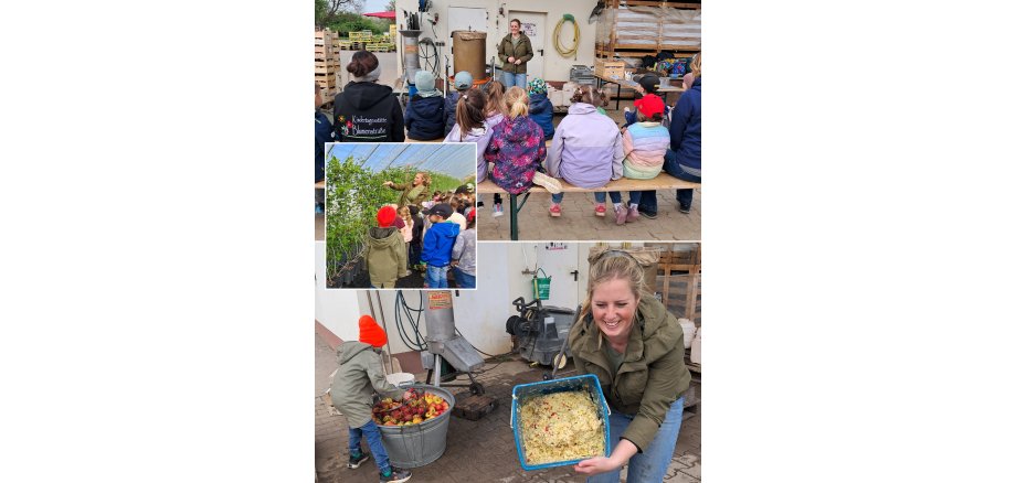 Vorschulprojekt der KITA Blumenstraße - Obstbau Geibel Auf den Fotos sind die Kinder beim Besuch des Obstbau Geibels zu sehen