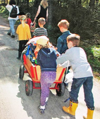 Gruppe der Kita Hörnertweg beim Ausflug in den Wald