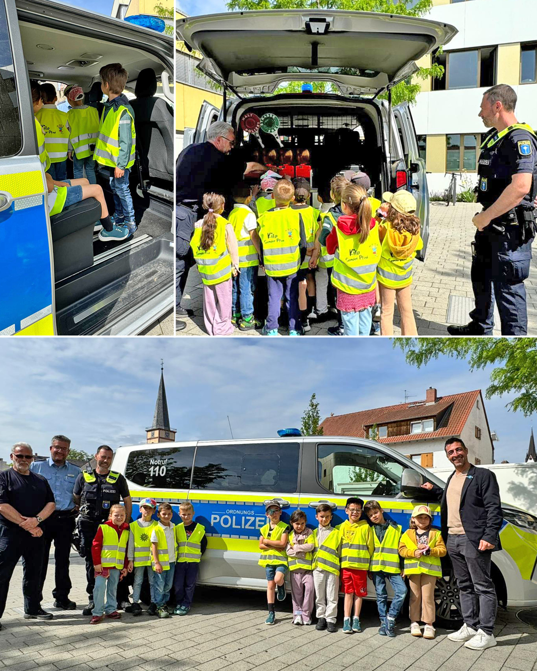 Besuch bei der Ordnungspolizei Auf dem Bild sieht man die Kinder vor dem neuen Einsatzfahrzeug der Ordnungspolizei