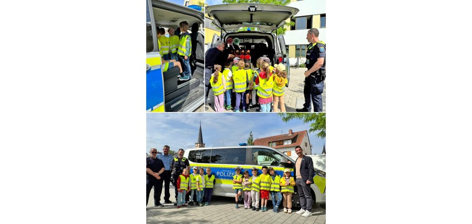 Besuch bei der Ordnungspolizei Auf dem Bild sieht man die Kinder vor dem neuen Einsatzfahrzeug der Ordnungspolizei