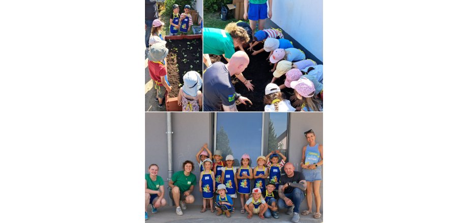 Hochbeet-Projekt Auf dem Bild sieht man die Kinder beim Gestalten des Hochbeets