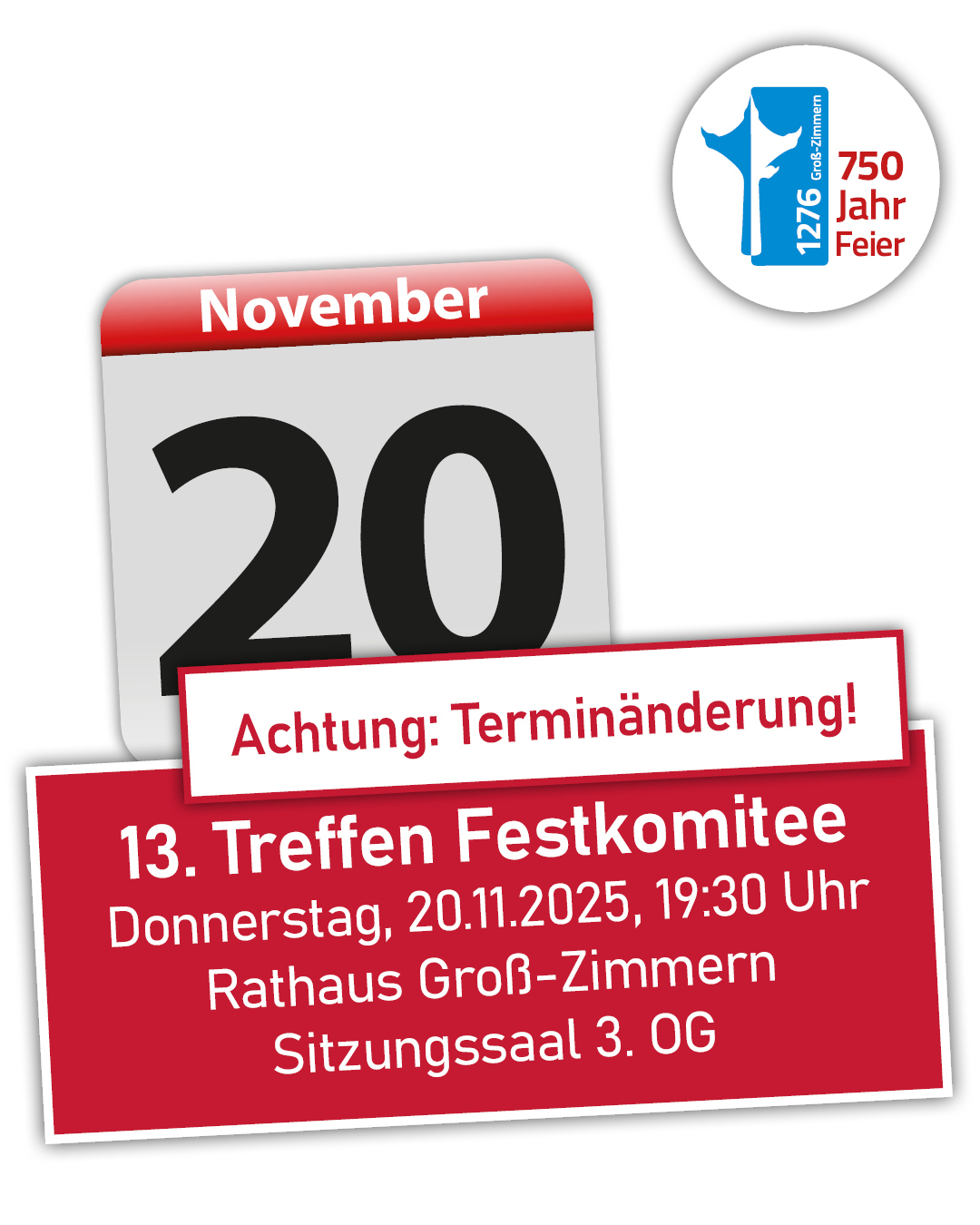 13tes Treffen Festkomitee Auf dem Bild sieht man ein Kalenderblatt mit Termininfo