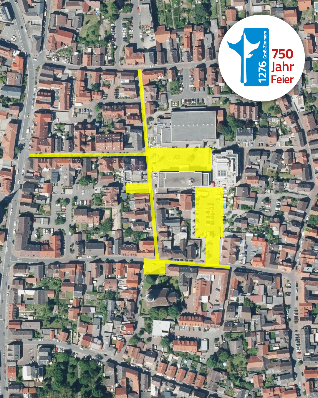 auf einer Luftbildaufnahme des Zimmerner Ortskerns