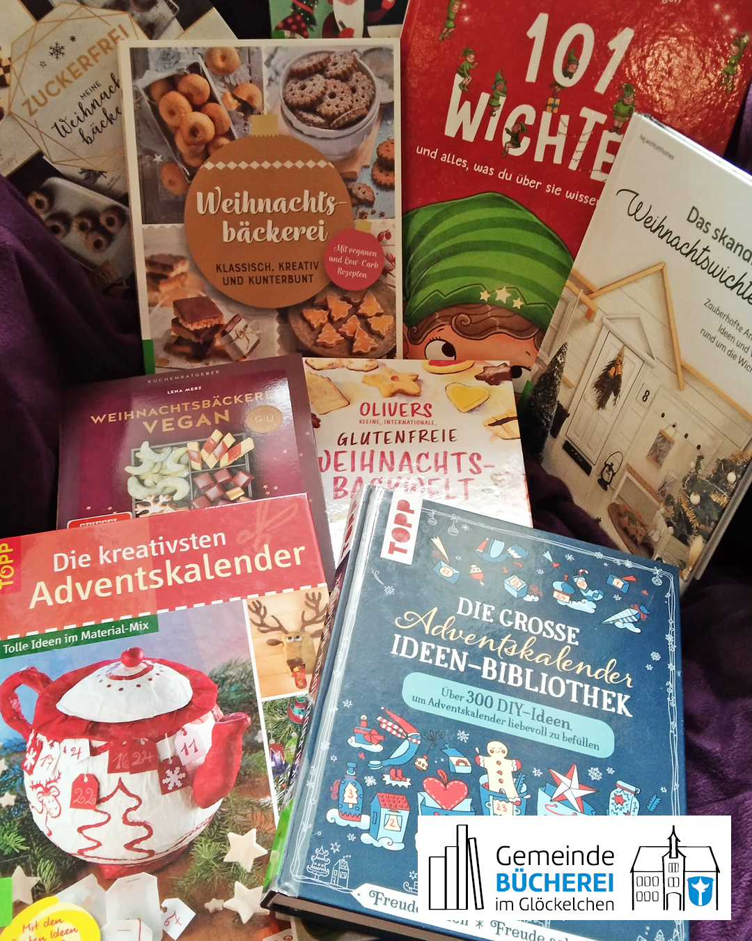 Im Foto zu sehen ist eine Auswahl von Büchern mit Ideen für die Adventszeit