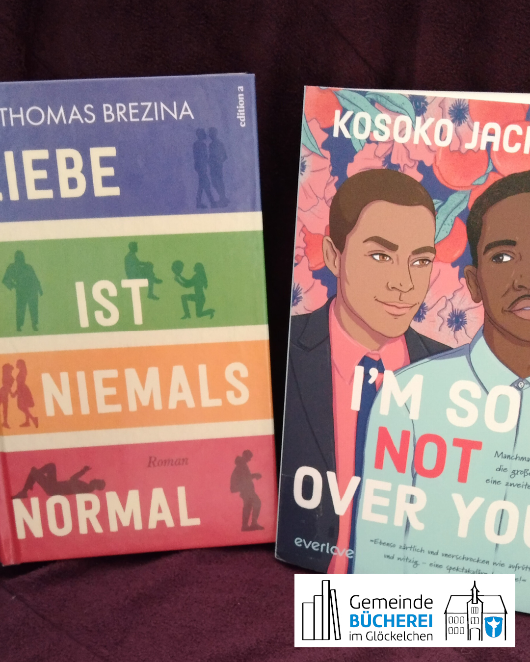 Im Foto zu sehen sind die Bücher „Liebe ist niemals normal“ von Thomas Brezina und „I’m so (not) over you“ von Kosoko Jackson