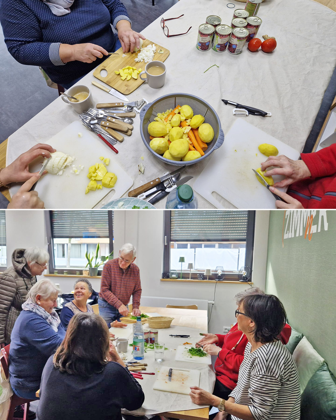 Auf dem Bild sieht man die Teilnehmer beim Kochen