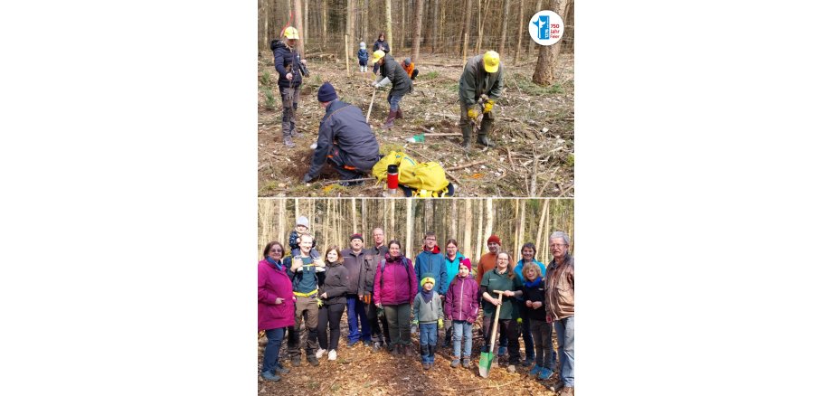 Es sind die Teilnehmer der Baumpflanzaktion zu sehen