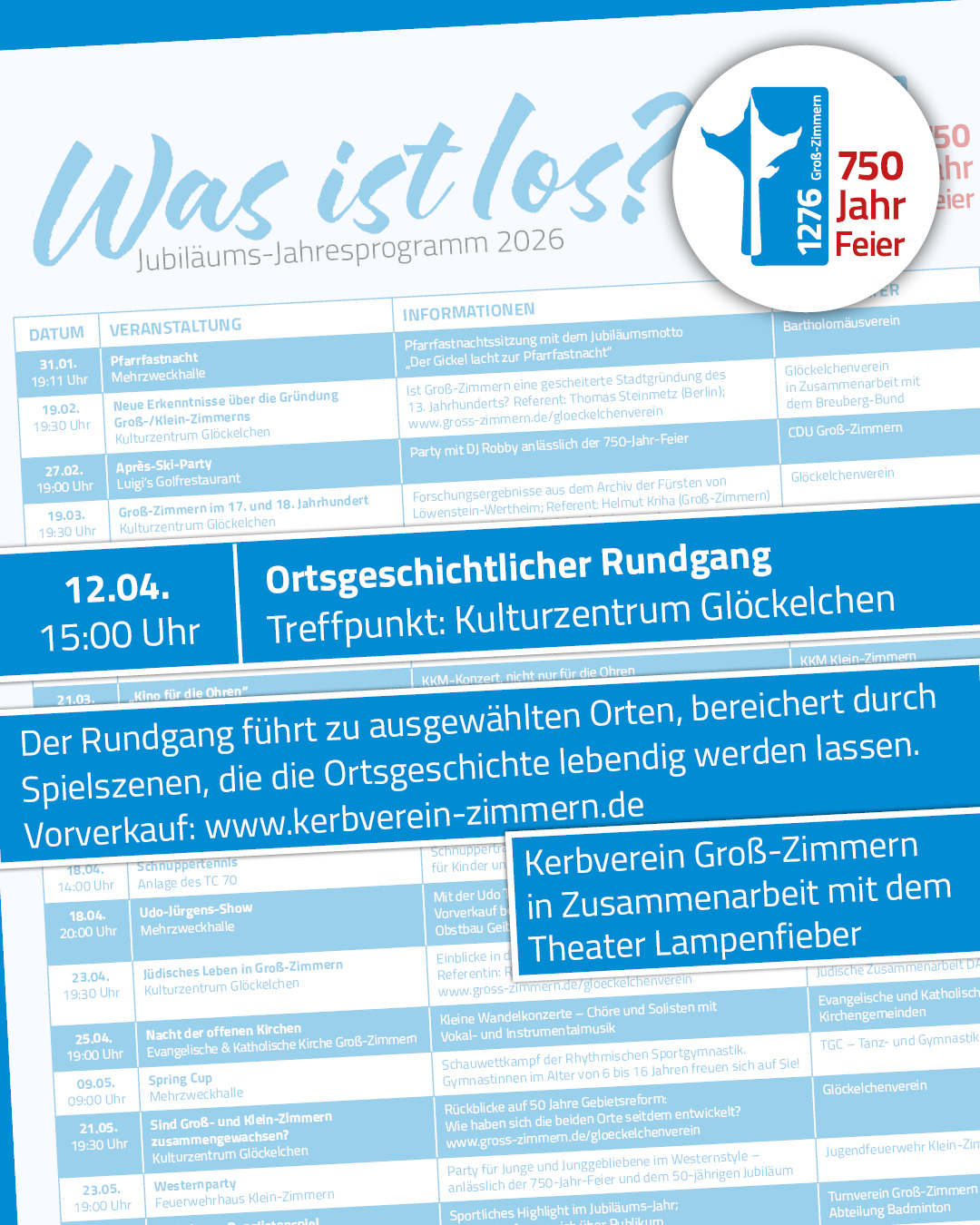 Jubiläums-Jahresprogramm Historischer Rundgang Es ist ein Ausschnitt der Vorderseite des Programmflyers zu sehen