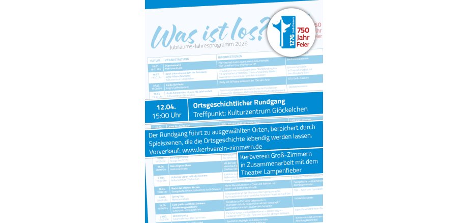 Jubiläums-Jahresprogramm Historischer Rundgang Es ist ein Ausschnitt der Vorderseite des Programmflyers zu sehen