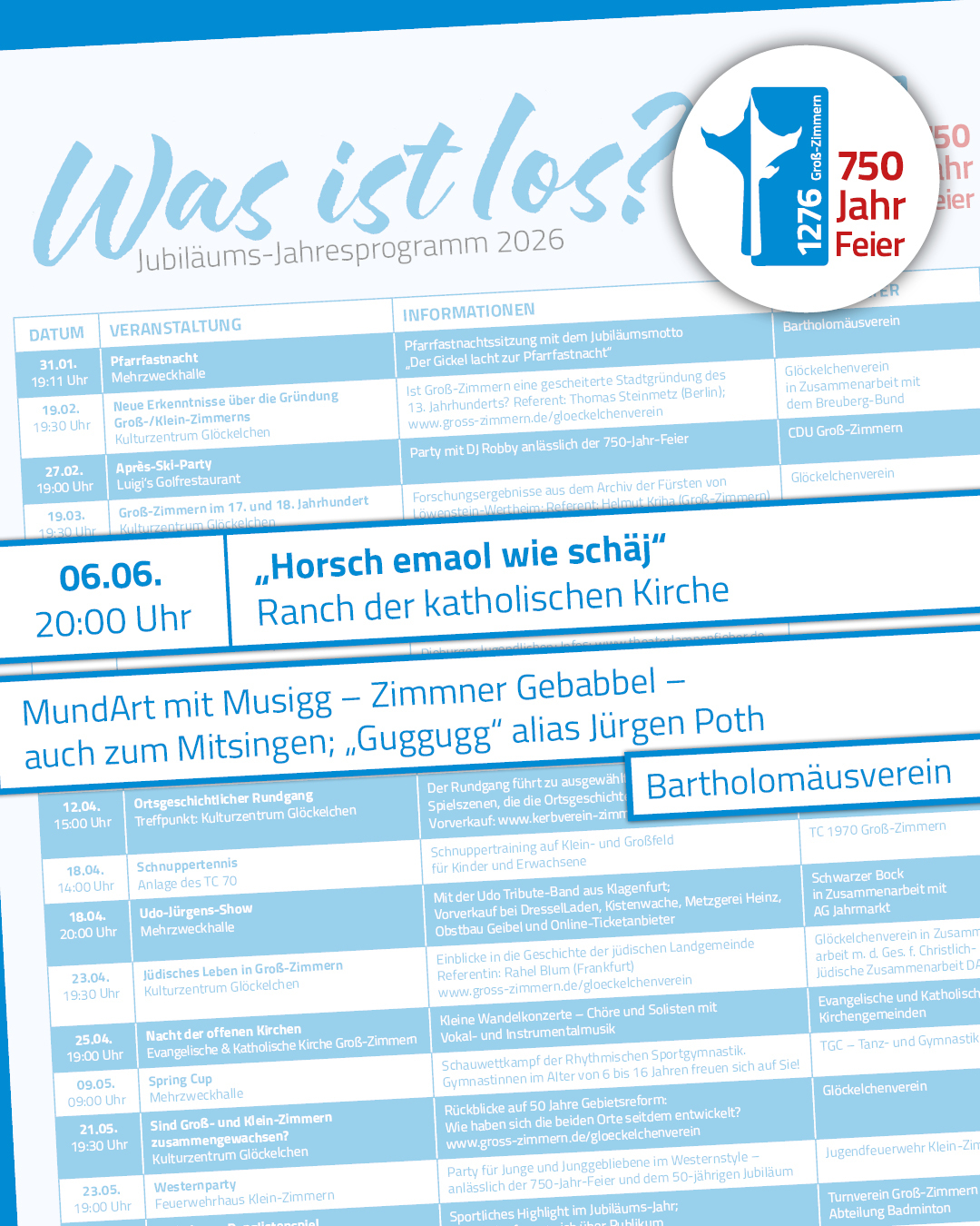 Jubiläums-Jahresprogramm Horsch emol wie schäj Es ist ein Ausschnitt der Vorderseite des Programmflyers zu sehen
