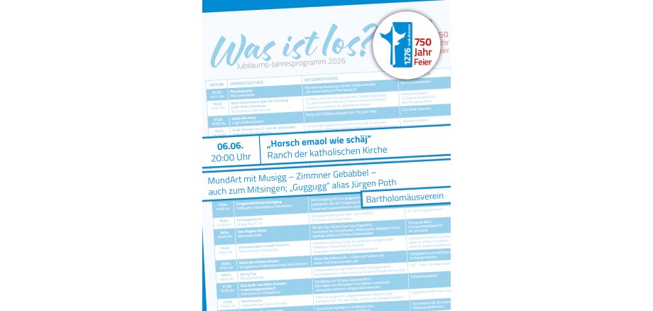 Jubiläums-Jahresprogramm Horsch emol wie schäj Es ist ein Ausschnitt der Vorderseite des Programmflyers zu sehen