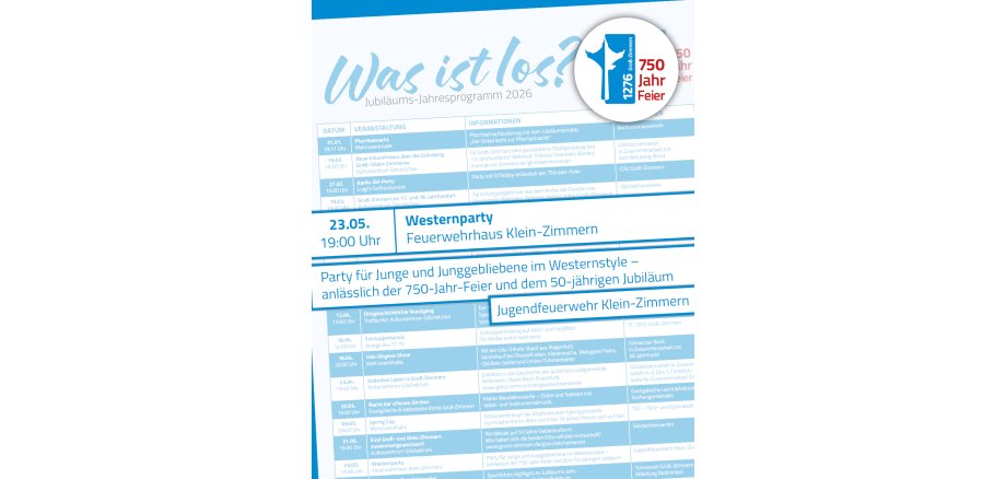Jubiläums-Jahresprogramm Westernparty Feuerwehr Klein-Zimmern Es ist ein Ausschnitt der Vorderseite des Programmflyers zu sehen