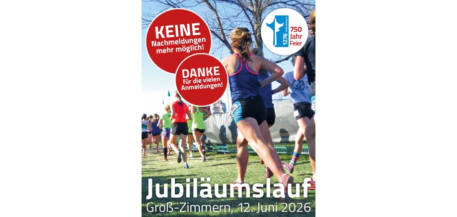 Auf den Fotos stehen die Informationen "keine Nachmeldungen mehr möglich" und "Danke für die vielen Anmeldungen", im Hintergrund ist eine Laufveranstaltung zu sehen