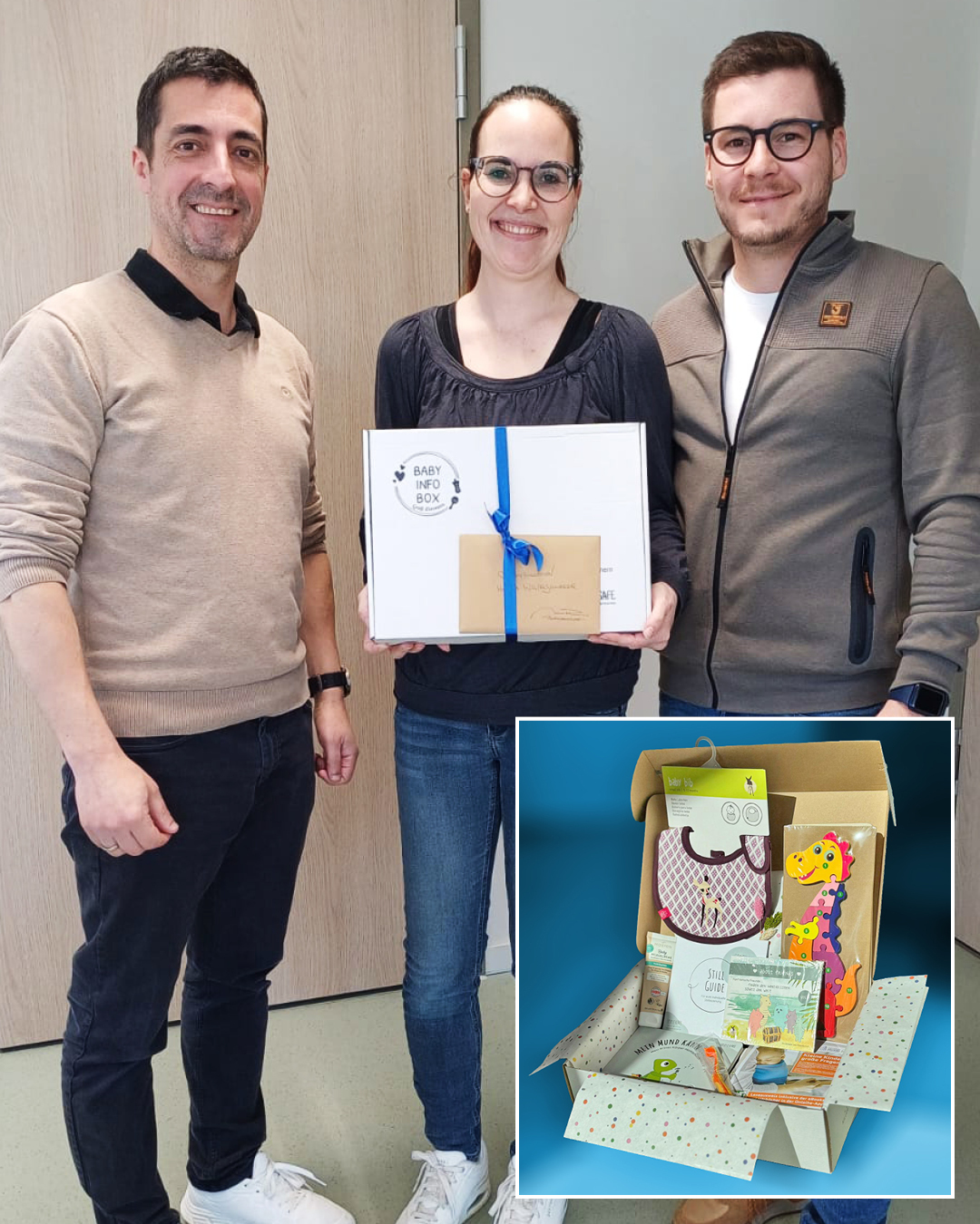 BabyInfoBox Auf dem Foto sind die Eltern mit Bürgermeister Mark Pullmann bei der Übergabe der BabyInfoBox zu sehen.