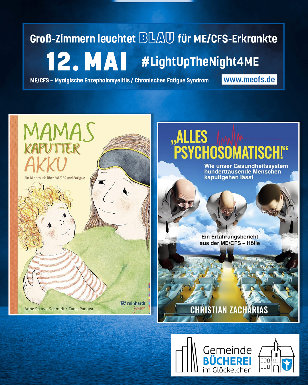 Auf dem Bild sieht man Bücher zum Thema ME/CFS