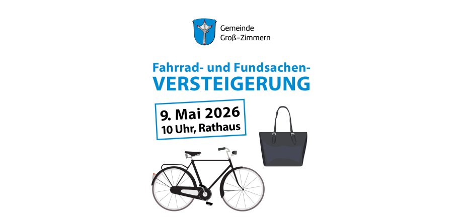 Es ist das Plakat zur Fahrrad- und Fundsachenversteigerung am 09. Mai zu sehen