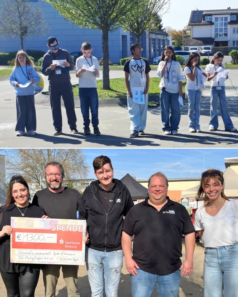 Es ist ein Bild der Spendenübergabe zu sehen