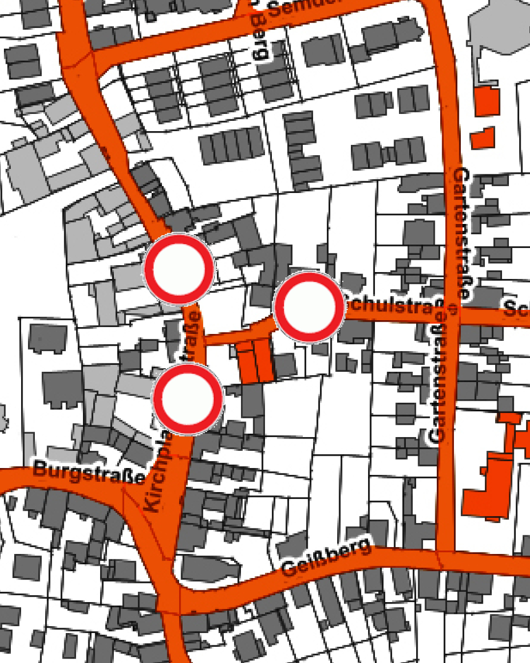 Vollsperrung im Bereich Markstraße / Schulstraße Auf dem Bild ist eine Karte des gesperrten Bereichs zu sehen