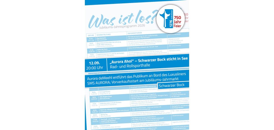 Jubiläums-Jahresprogramm Aurora Ahoi Es ist ein Ausschnitt der Vorderseite des Programmflyers zu sehen