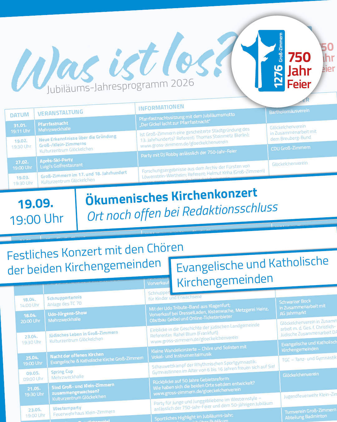 Jubiläums-Jahresprogramm Ökumenischer Gottesdienst Es ist ein Ausschnitt der Vorderseite des Programmflyers zu sehen
