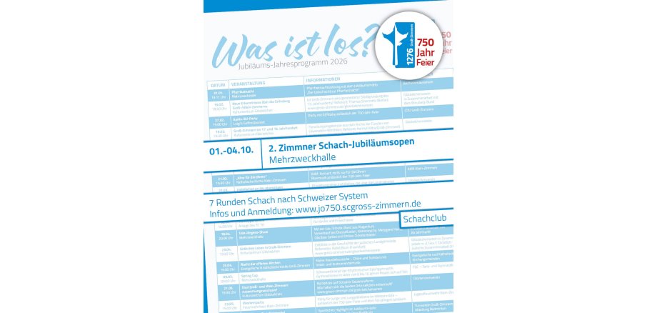 Jubiläums-Jahresprogramm 2. Zimmner Schach-Jubiläumsopen Es ist ein Ausschnitt der Vorderseite des Programmflyers zu sehen