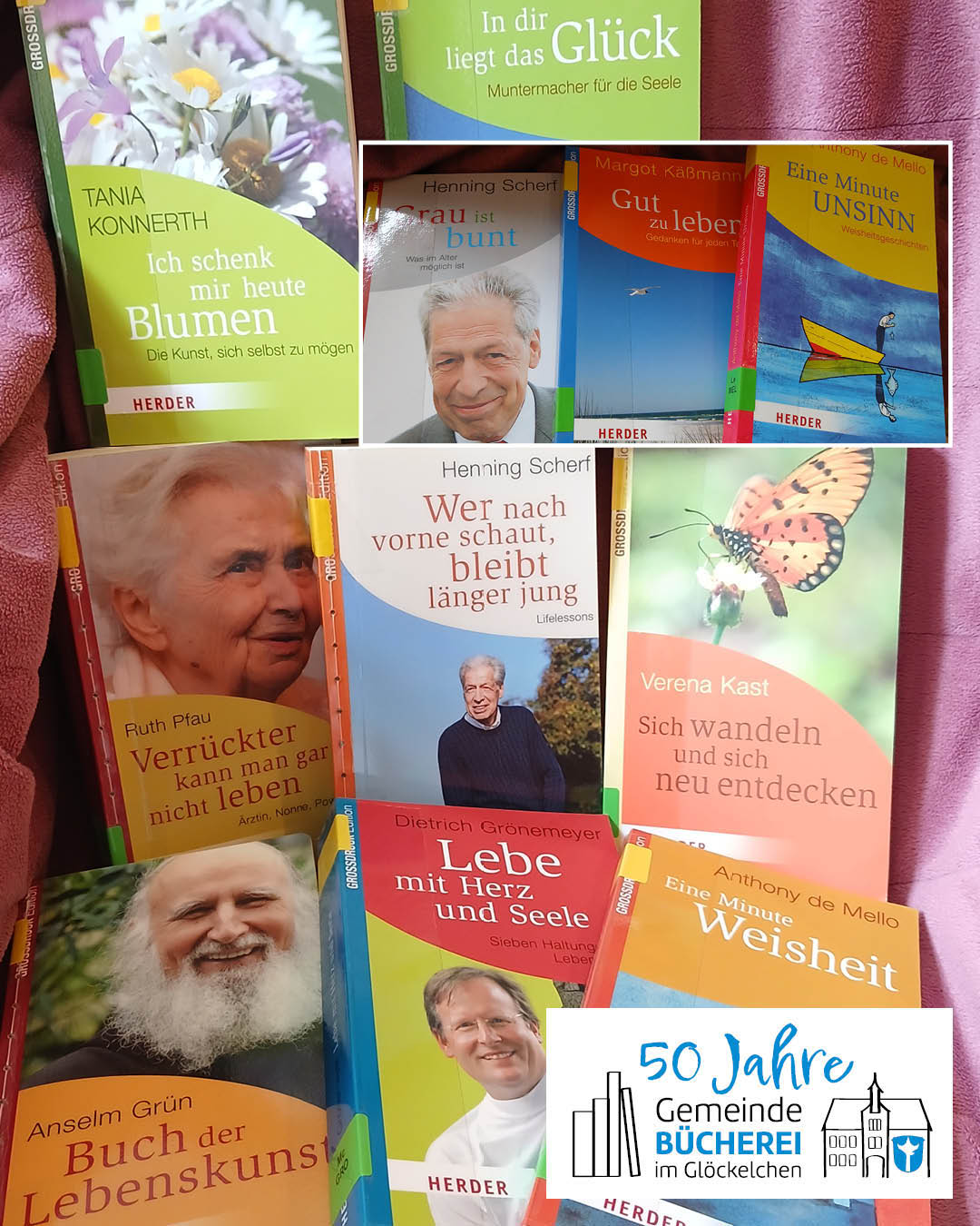 Lebensratgeber in Großschrift Auf dem Bild sieht man verschiedene Bücher