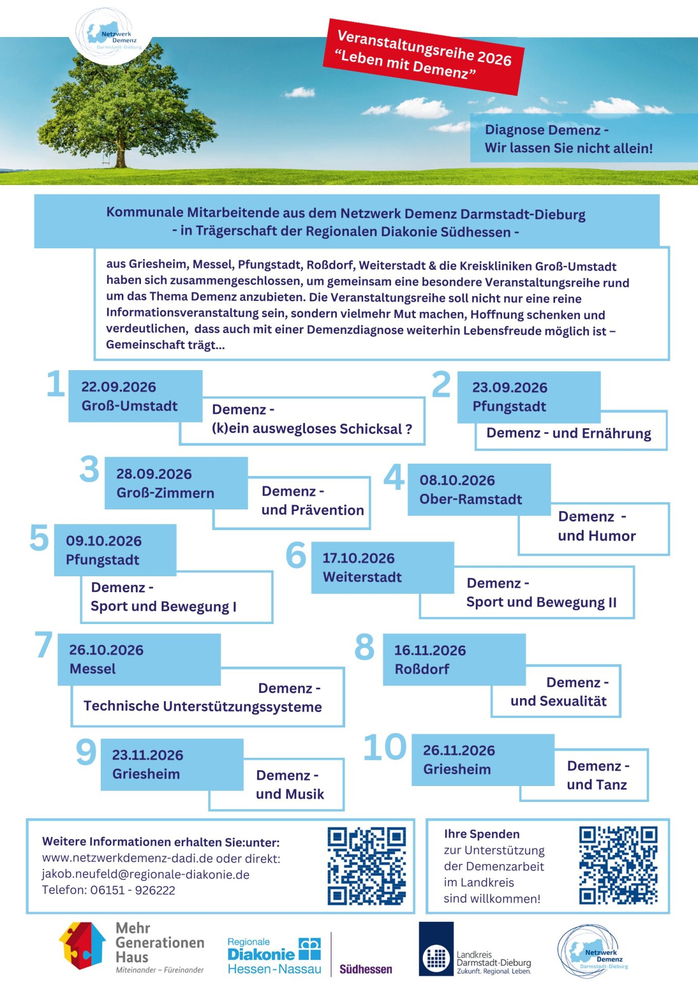 Leben mit Demenz-Veranstaltungsreihe 2026 Auf den Foto sieht man das Plakat zur Veranstaltungsreihe