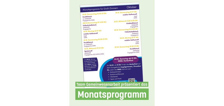 Monatsprogramm Oktober-Gemeinwesenarbeit Auf dem Foto ist der aktuelle Monatsflyer abgebildet