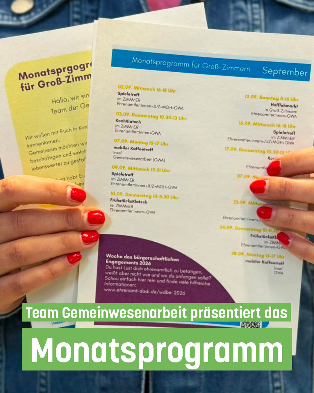 Monatsprogramm September- Gemeinwesenarbeit Auf dem Foto ist der aktuelle Monatsflyer abgebildet
