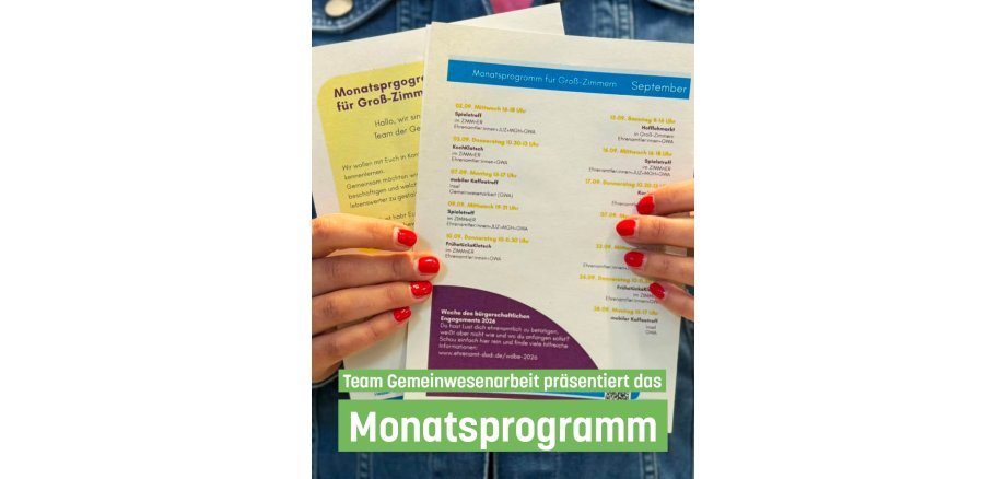 Monatsprogramm September- Gemeinwesenarbeit Auf dem Foto ist der aktuelle Monatsflyer abgebildet