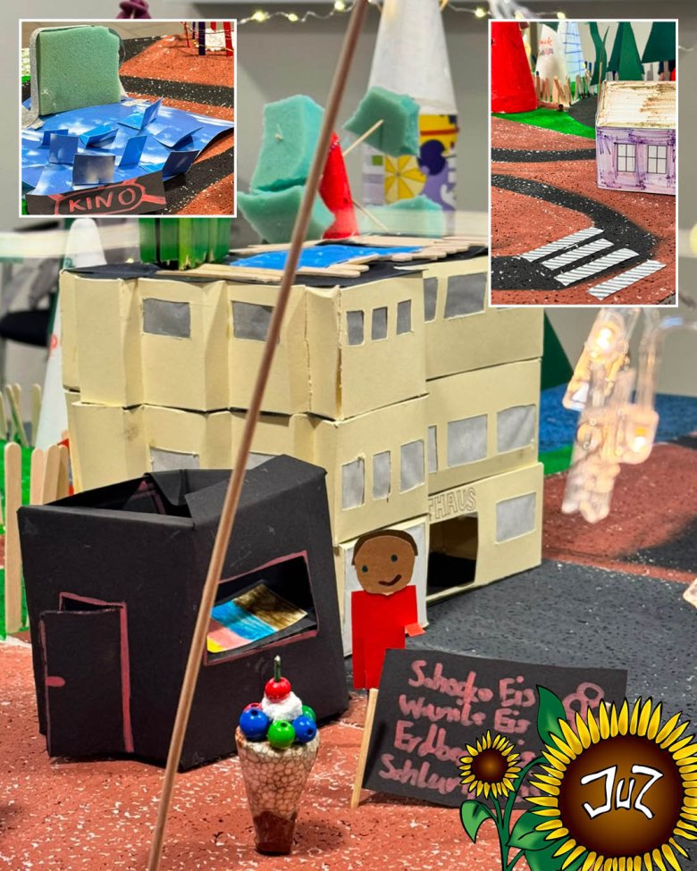 Groß-Zimmern aus Kinderhand Auf dem Foto sieht man die gebastelte Bauwerke der Kindern