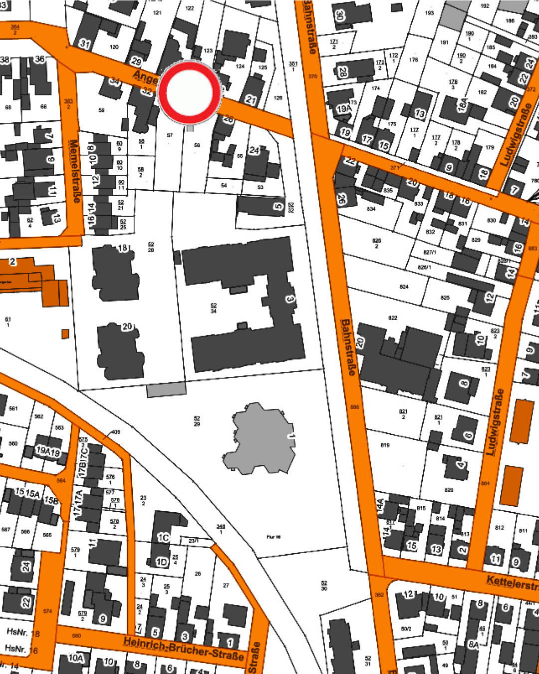 Vollsperrung in Angelgartenstraße Die Sperrung ist in Karte eingezeichnet