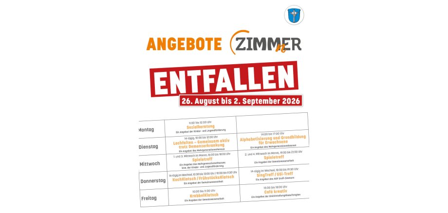 Entfall der Angebote im ZIMMnER Auf dem Foto zu sehen ist das Plakat mit den Entfall Daten.