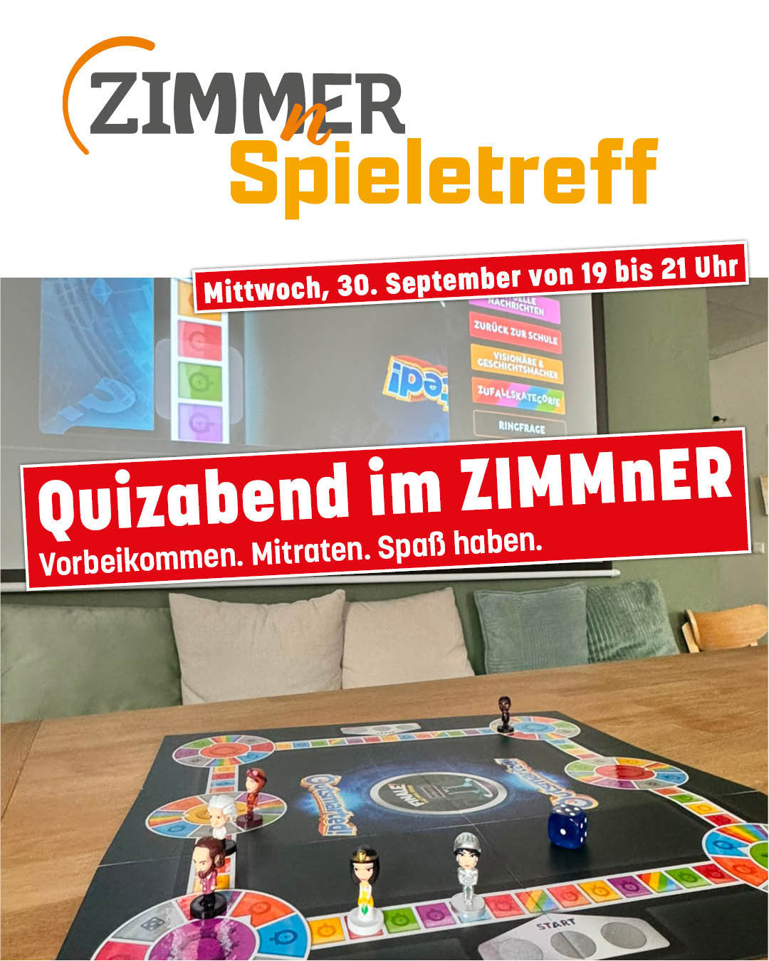Quizabend im ZIMMnER Auf dem Foto zu sehen ist das Plakat zum Quizabend