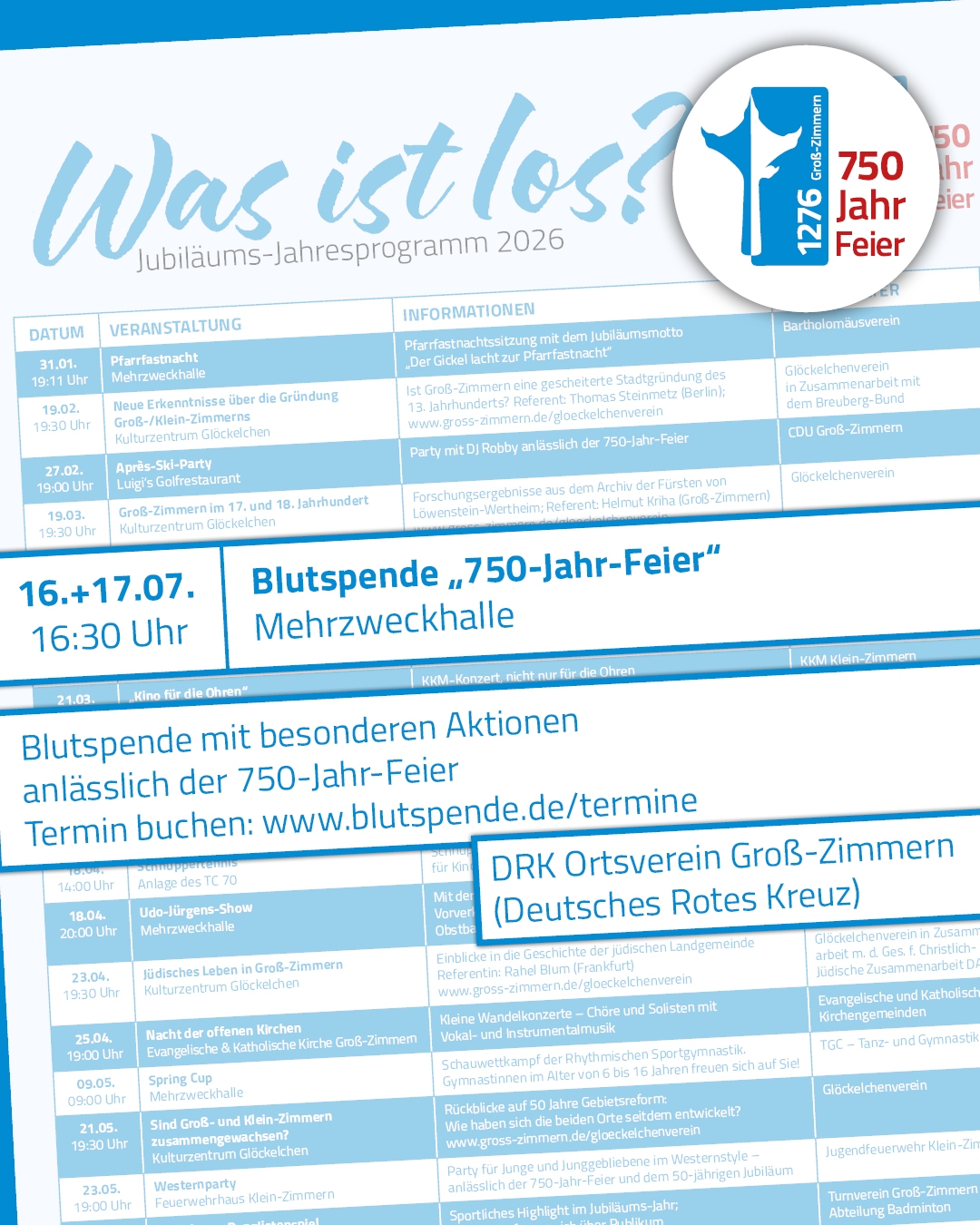 750-Jahr-Feier - Blutspendetermine Grafik mit Daten der Veranstaltung