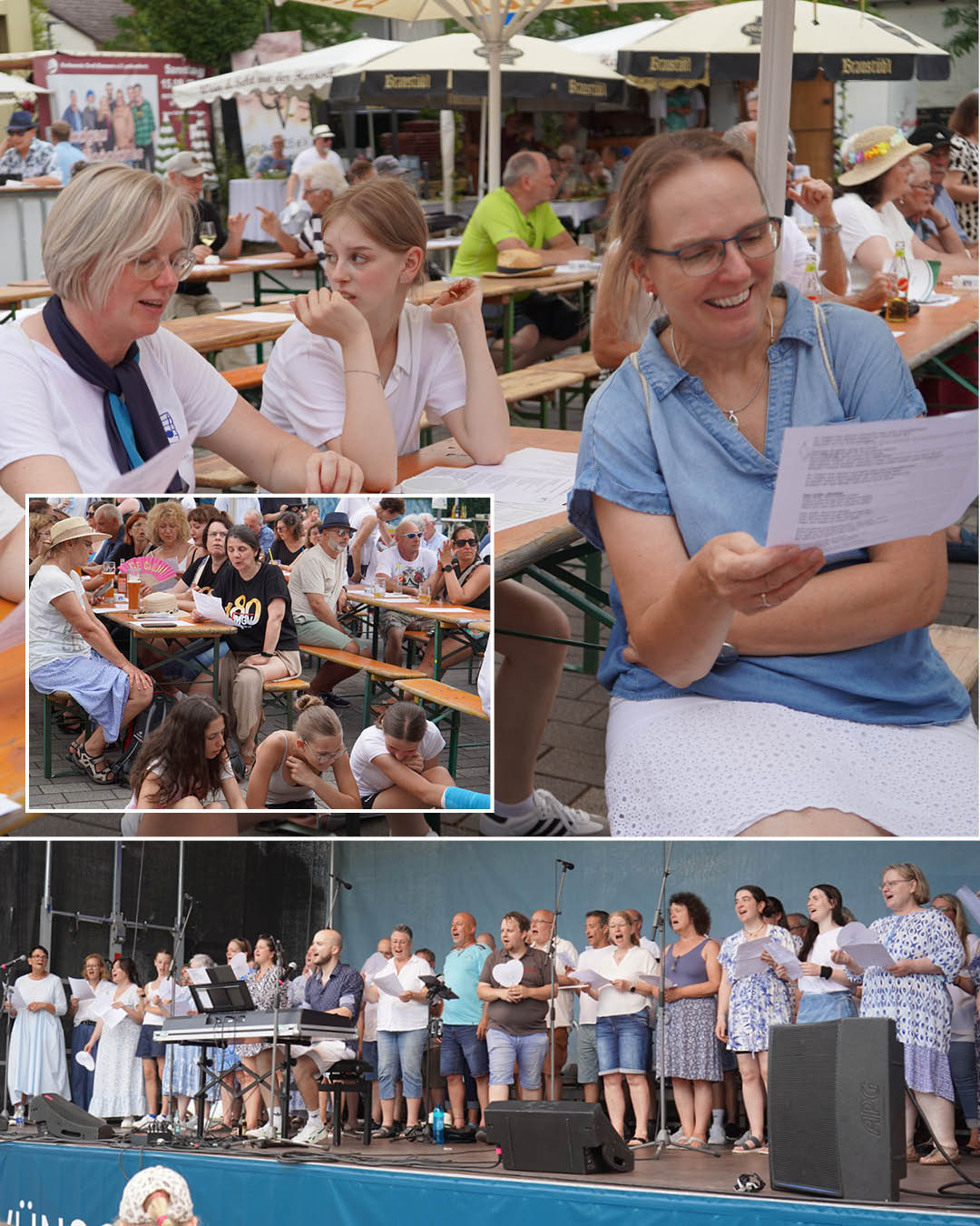Erfolgreiches Kreis-Chorfestival
Besucher unter Sonnenschirmen und Akteure auf der Bühne