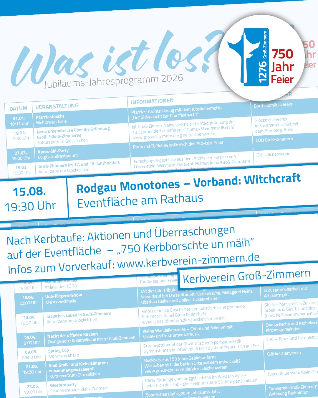 Veranstaltungen im Jubiläumsjahr Das Foto zeigt den entsprechenden Ausschnitt des Veranstaltungskalenders