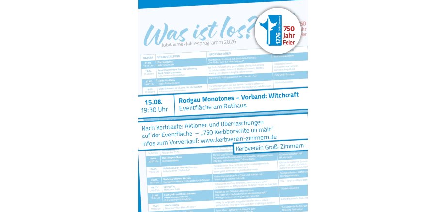 Veranstaltungen im Jubiläumsjahr Das Foto zeigt den entsprechenden Ausschnitt des Veranstaltungskalenders