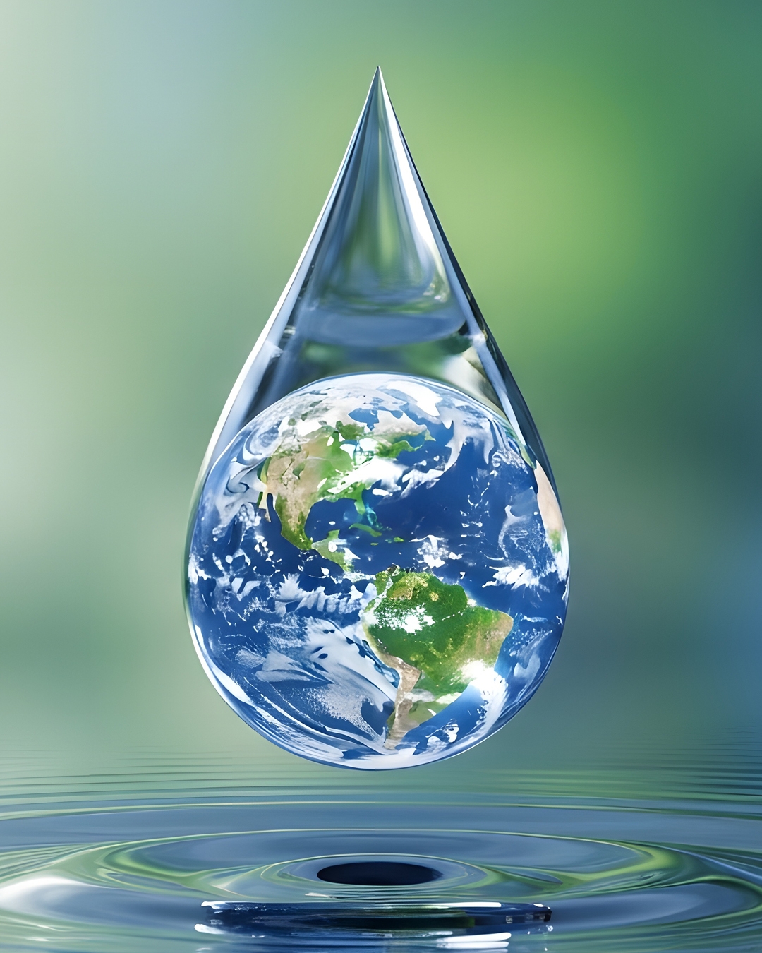 Wassersparen Das Foto zeigt die Erdkugel in einem Wassertropfen