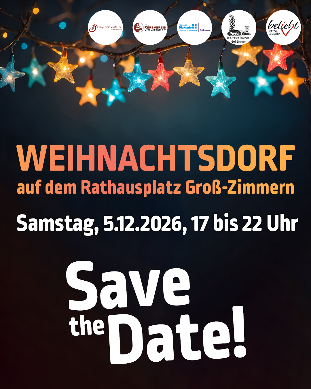 Auf dem Bild sieht man das Plakat zum Weihnachtsdorf auf dem Rathausplatz