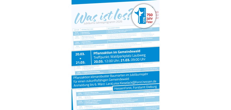 Jubiläums-Jahresprogramm Pflanzaktion Es ist ein Ausschnitt der Vorderseite des Programmflyers zu sehen